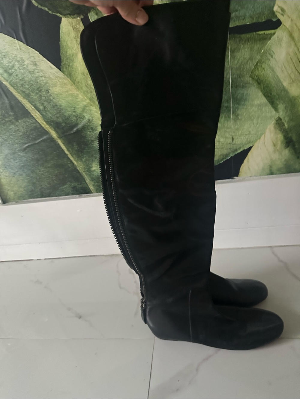 Tall Black Knee-High Zipper Boots